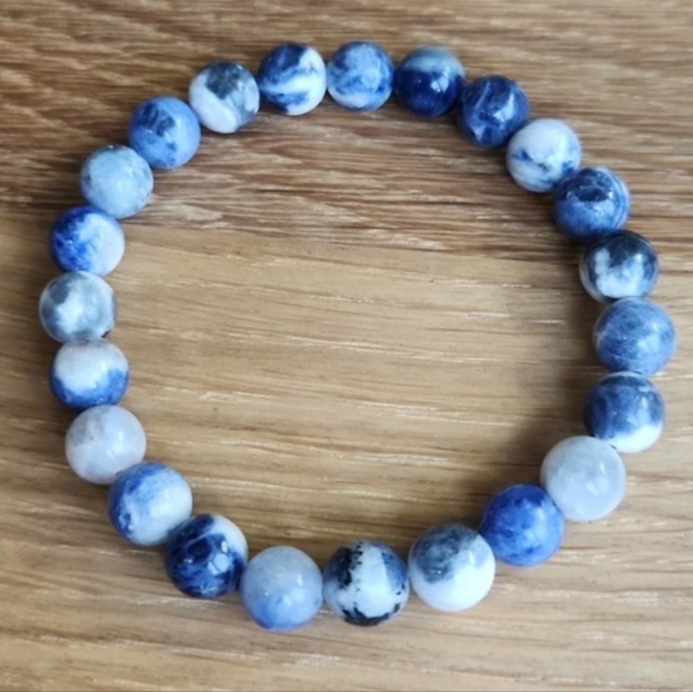 Sodalite Beaded Stretch Bracelet | Blue | Handmade - Picture 9 of 12
